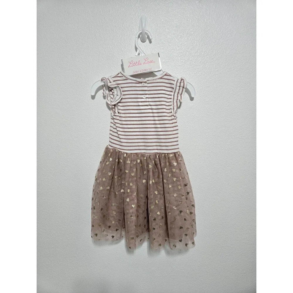 Little Lass Girls Outfit‎ Set Dress & Jacket Size 5 Hearts Faux Leather - Picture 7 of 8